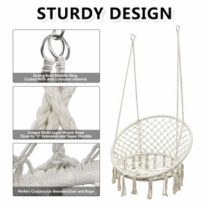 Asiento Colgante Redondo de Cuerda de Algodón Hecho a Mano para Interiores y Exteriores, Columpio de Macramé, <span class=keywords><strong>Hamaca</strong></span>, <span class=keywords><strong>Silla</strong></span> Colgante para Patio - Product Image 2