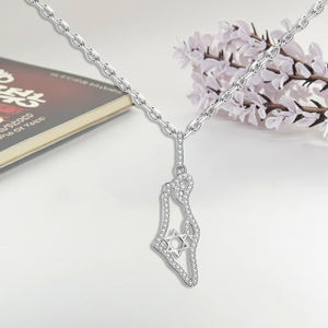 Collana YBO <span class=keywords><strong>Personalizzata</strong></span> in Argento Sterling 925 con Zirconi per Donne, Placcata in Oro 18K con <span class=keywords><strong>Mappa</strong></span> d'Israele e Stella di David, Regalo per Fidanzamento e Matrimonio - Product Image 4