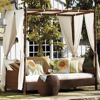 Sofa Daybed Bambu untuk Luar Ruangan, Halaman, Taman, Balkon, Pantai, Vila, Resort, Minimalis Modern, Nyaman, Tahan Cuaca
