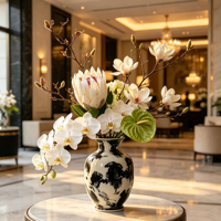 Handgemaakte gevlokte Protea-bloem, speldkussen-stijl, enkele tak voor moderne hotellobby bloemdecoratie