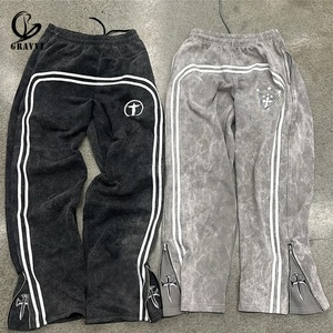 Pantalon Harem Vintage Délavé 100% Coton Respirant Streetwear Personnalisé Jambes Larges Joggers Cordon de Serrage Patch Croisé pour Hommes Commandes d'Équipe - Product Image 1