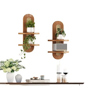 Étagère murale bohème en bois ovale à 2 niveaux, porte-plantes suspendu, décoration pour l'intérieur de la maison - Product Image 5