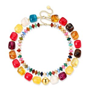 Juego de 2 collares bohemios coloridos con cuentas, collar grueso de resina arcoíris, conjunto de joyería hecho a mano, accesorios de playa - Product Image 3