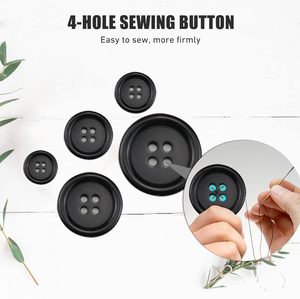 160 Uds. Botones de costura de resina negra, traje artesanal de 4 agujeros, abrigo, camisa, botones redondos mezclados con caja de almacenamiento con compartimentos - Product Image 4