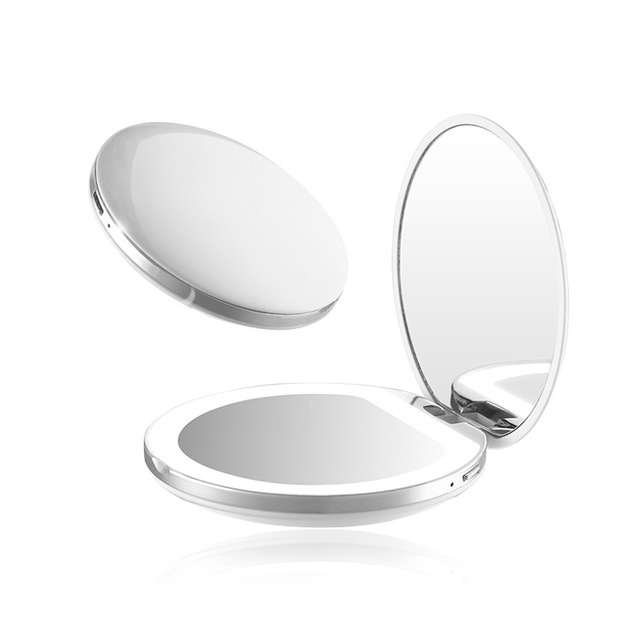 LED Makeup Mirror with Light Compact Handheld Portable Travel Folding Cosmetic Mirror Rechargeable Round Light up Mini Mirror