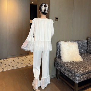 2026 Damen Langarm-Spitzenroben Süßer Prinzessinnen-Stil Sommer Frühling Herbst Pyjama-Set Elastische Taille Vorne Schlafanzug - Product Image 5