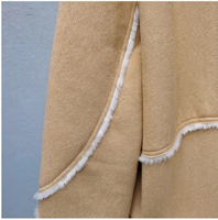Manteau court chaud pour femme, kaki clair, en faux daim gaufré, col à revers, boutons à pression en corne, bords bruts, coupe ample, vêtement d'extérieur d'hiver