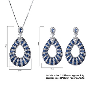Durable Eco-friendly Brass Gold Plated 12*14mm Blue Zircon Teardrop Necklace and Ear <b>Ring</b> 3PCS <b>Set</b> Elegant <b>Women</b> Jewelry <b>Sets</b> - Product Image 2