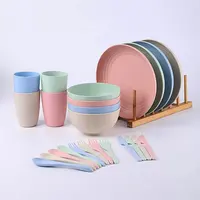 Eco-friendly Biodegradable Straw Household Dish Plate Dinner Bowl Set Tableware Set Plates Sets Dinnerware