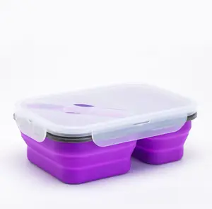 Usse Hot Bán hai ngăn Hộp Ăn Trưa, BPA free có thể gập lại Silicone Hộp Ăn Trưa ráp