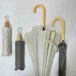 Paraguas manual reforzado con varilla recta de 8 nervaduras, mango de madera maciza, 98 cm de diámetro abierto, protección UV y resistente al viento, diseño a rayas transfronterizo. - Product Image 2