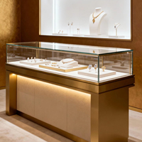 Comptoir de magasin de bijoux de luxe moderne, design en verre et bois, table de présentation de bijoux, vitrine à montres et bijoux