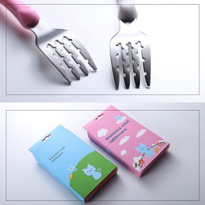 Thép không gỉ Puppy màu hồng Pig trẻ em thiết lập dao kéo với hộp đóng gói muỗng ngã ba với nhựa động vật xử lý - Product Image 4