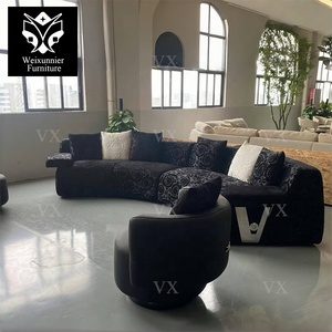 Bộ ghế sofa góc cong nhung cao cấp hiện đại, phong cách sang trọng nhẹ nhàng với thiết kế hình trăng khuyết, phù hợp cho nhà ở hoặc biệt thự, chất liệu vải, kiểu dáng tròn. - Product Image 4