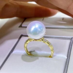 Bague en argent sterling 925 avec perle Edison naturelle de 11-12 mm, design classique de couronne, ouverture classique de couronne - Product Image 1