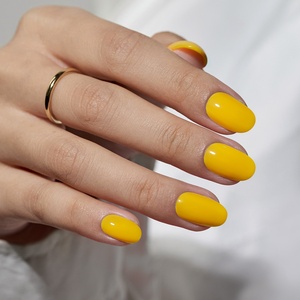 Faux Ongles Courts Ovales Personnalisés BTArtbox – Fournisseur en Gros de Faux Ongles Adhésifs Couleur Unie Jaune en Gel Souple - Product Image 2