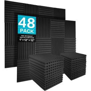 JBER Lot de 48 panneaux acoustiques insonorisants et ignifuges en fibre de verre noire non adhésifs de 2,5x30x30 pouces (1 pouce) pour studio et rembourrage mural - Product Image 3