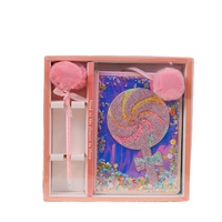 Coffret Cadeau Journal A5 à Couverture Rigide Pailletée avec Stylo Pompon et Carnet à Paillettes Flottantes – Kit de Papeterie Complet