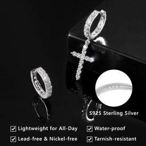 Pendientes con Colgante de Cruz Cristiana de Plata 925 de KRKC&CO con Circonita Corte Princesa, Estilo Hip Hop, Joyería Religiosa para Mujer - Product Image 2