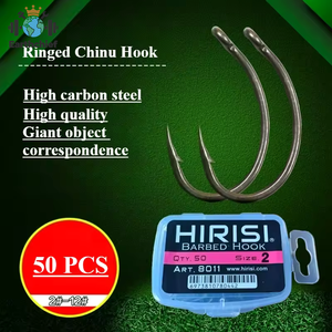 50 pièces/boîte <span class=keywords><strong>Hirisi</strong></span> Hameçons de pêche à la carpe avec revêtement PTFE, en acier à haute teneur en carbone, hameçons barbelés en boîte 8011 - Product Image 2