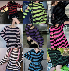 Punk <strong>Gothic</strong> Sweater Tops E-girls Mall Goth Pullovers Y2k Harajuku Grunge Clothes Alt Dark Aesthetic Striped <strong>Jumpers</strong> - Product Image 2