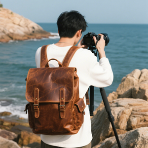 Nhà sản xuất tùy chỉnh cổ điển chính hãng Da DSLR SLR nhiếp ảnh kỹ thuật số máy ảnh Ba lô cho nam giới nhiếp ảnh gia du lịch đi bộ đường dài - Product Image 5