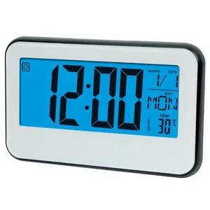 Jam alarm Digital multifungsi, jam elektronik dengan kalender waktu dan suhu lampu latar fungsi waktu