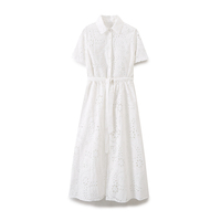 Robe longue décontractée blanche à manches courtes, coupe trapèze, avec détails poches, respirante, pour femme, style ceinture à nouer, collection Printemps/Été