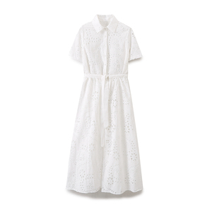 Robe d'été décontractée pour femme, style chemise, à manches courtes, brodée d'un nœud floral vintage, nouvelle mode 2026 - Product Image 1
