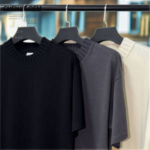 OEM ODM Custom Mock Neck Sweater Collar <b>Patchwork</b> T-<b>shirt</b> 305gsm Silk Screen Printing Casual 100% Cotton High Quality Plain Tee - Product Image 2