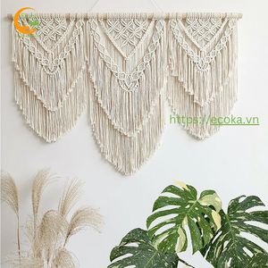 Tapisserie murale verticale moderne en dentelle, faite à la main, unique, tissée, 100% coton, décoration d'intérieur, art pour salon, en provenance du Vietnam - Product Image 1