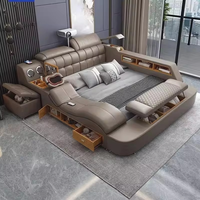 Lit combiné intelligent multifonctionnel en cuir Runwood Net Red, mobilier moderne, lit tatami massant 1,8 m