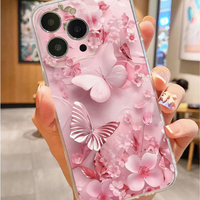 Coque de téléphone portable transparente en TPU souple avec impression de fleurs de papillons roses pour iPhone 11 12 13 14 15 16 17 Pro Max Air