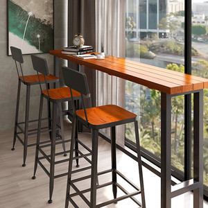 Marco de metal Diseño de cocina al aire libre Pub rústico Comedor High Top Long Narrow Rectangular comedor <span class=keywords><strong>Mesa</strong></span> de Bar de madera - Product Image 4