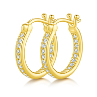 Boucles d'oreilles créoles en argent sterling 925 avec moissanite taille ronde pour femme, style Huggie éternité, couleur D, moissanite VVS1, boucles d'oreilles diamant