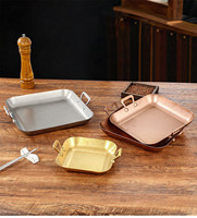 Assiette carrée vintage Harmony, creuse, pour usage commercial, créative, à fond plat, compatible micro-ondes, motif uni, en acier inoxydable