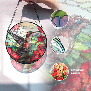 Attrape-soleil en verre Art Déco Colibri marron 25 cm, Décoration florale à suspendre à la fenêtre, Décoration de printemps, Cadeau pour les amateurs de jardin - Product Image 5