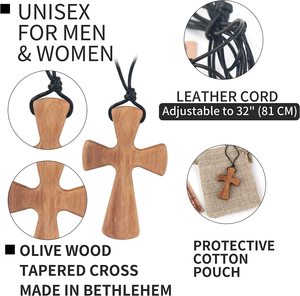 Colgante de cruz de madera de olivo <span class=keywords><strong>para</strong></span> hombres y mujeres, primera comunión, regalos religiosos cristianos, collar de Cruz de confirmación de madera, artesanías - Product Image 5