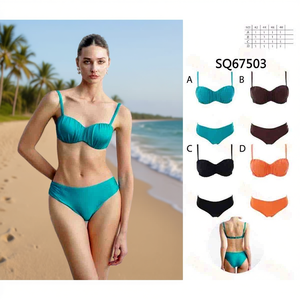 Costume da bagno HDJ Plus Size a due pezzi con controllo pancia, modello conservativo, fascia e slip a vita bassa, tinta unita, elasticizzato, per donna - Product Image 5