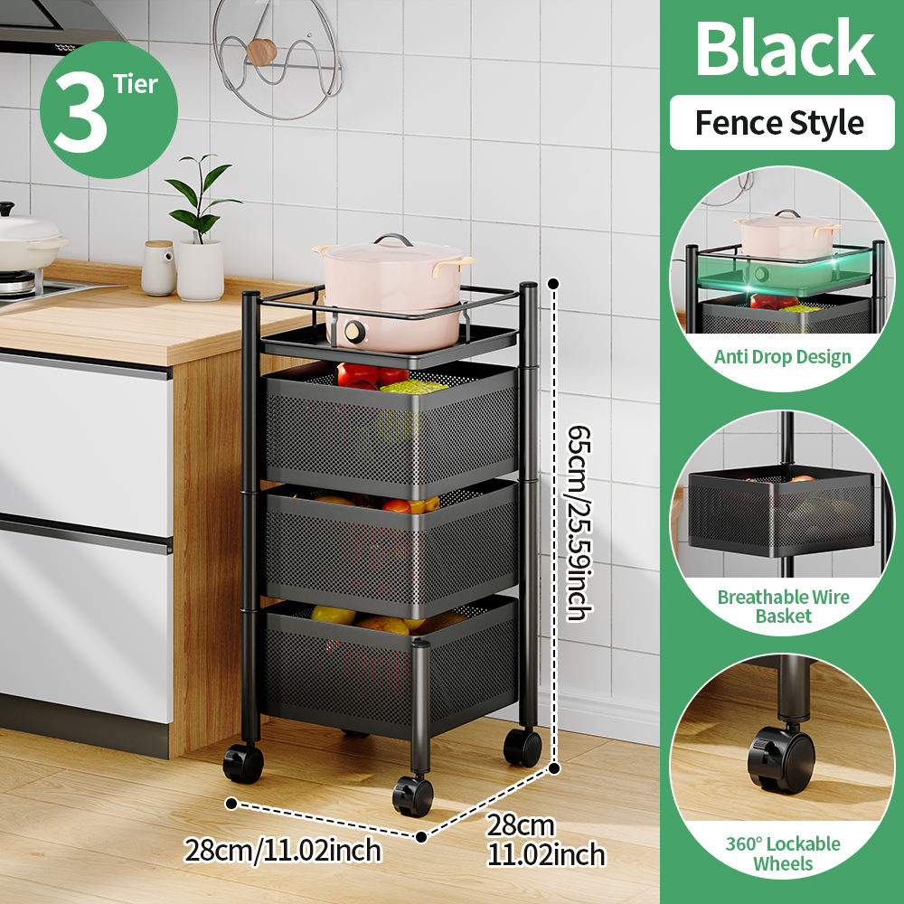 Cesta cuadrada negra de 3 niveles