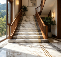 Carreaux de sol en porcelaine effet marbre poli blanc, gris et or brillant pour escaliers, 470x1200mm, de la marque Kewent Tile Company