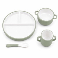 Nouvelles assiettes en porcelaine blanches classiques de 8 pouces avec compartiments et manches en silicone pour enfants, compatibles micro-ondes et lave-vaisselle, avec ventouse pour bébé