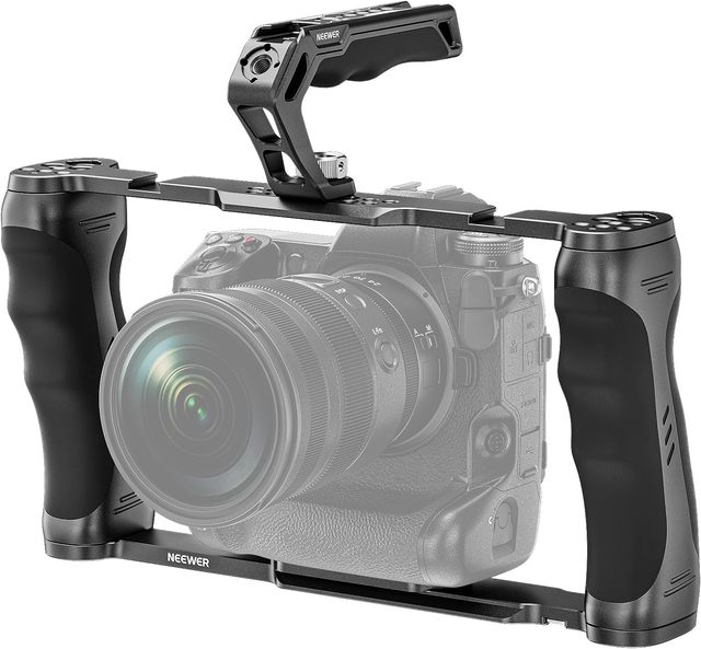 NEEWER Universal Camera Cage & Top Handle with 3/8" ARRI Locating Pins Kit Video Rig Camera Stabilizer with Dual Handgrips