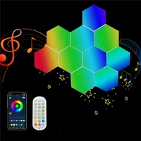 Lot de 10 panneaux lumineux hexagonaux LED intelligents RVB, synchronisation musicale, application, télécommande, veilleuse, lumières en nid d'abeille pour configuration de jeu
