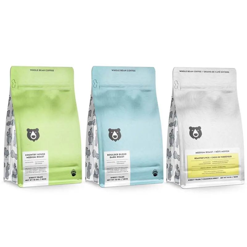 Borsa da imballaggio riciclabile a fondo piatto 250g 12oz 14oz 16oz borsa da caffè con cerniera personalizzata con valvola