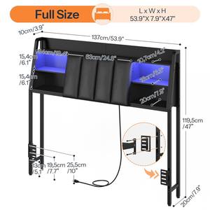 Tête <span class=keywords><strong>de</strong></span> <span class=keywords><strong>lit</strong></span> rembourrée noire avec rangement, tête <span class=keywords><strong>de</strong></span> <span class=keywords><strong>lit</strong></span> double avec station <span class=keywords><strong>de</strong></span> charge et dossier rembourré à bande lumineuse LED - Product Image 6