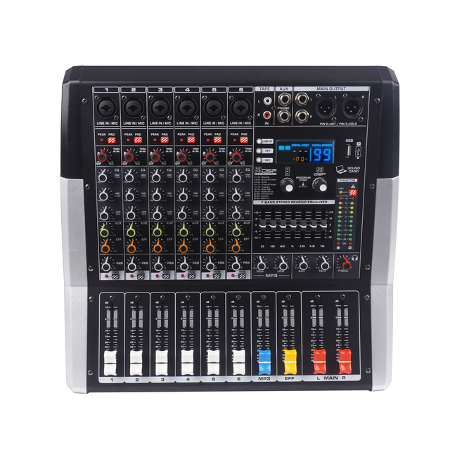 TF 6-Channel Professional Audio Mixer 99DSP Effects 2X300W Dj Controller/audio Console Mixer for Live Streaming Recording Studio