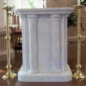 Customized Religious Antique White Stone Marble Table Church Podium Altar Pulpit