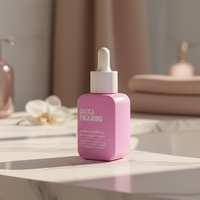 Flacon compte-gouttes d'huile essentielle rose de 30 ml Pipette Contenant cosmétique en verre carré de 50 ml pour l'emballage des soins de la peau Sérigraphie