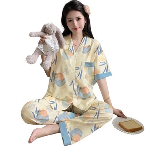 Pyjama d'été en coton doux à manches courtes pour femme, motif floral, vêtements d'intérieur grande taille pour mère d'âge moyen - Product Image 5